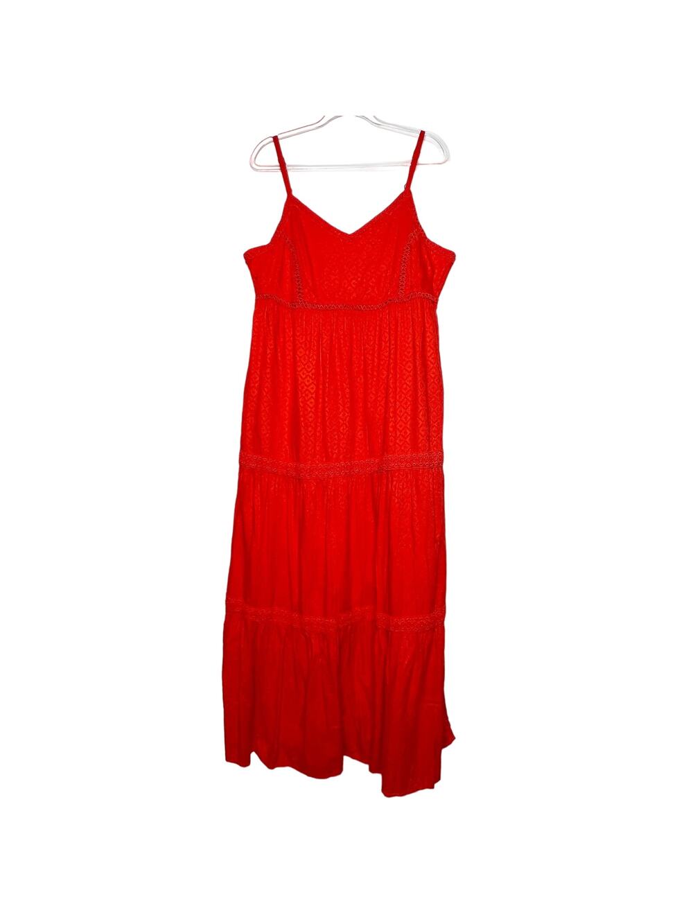 JOIE Tiered Maxi Dress Spaghetti Strap Crochet Lace Trimmed Red Orange Size XL